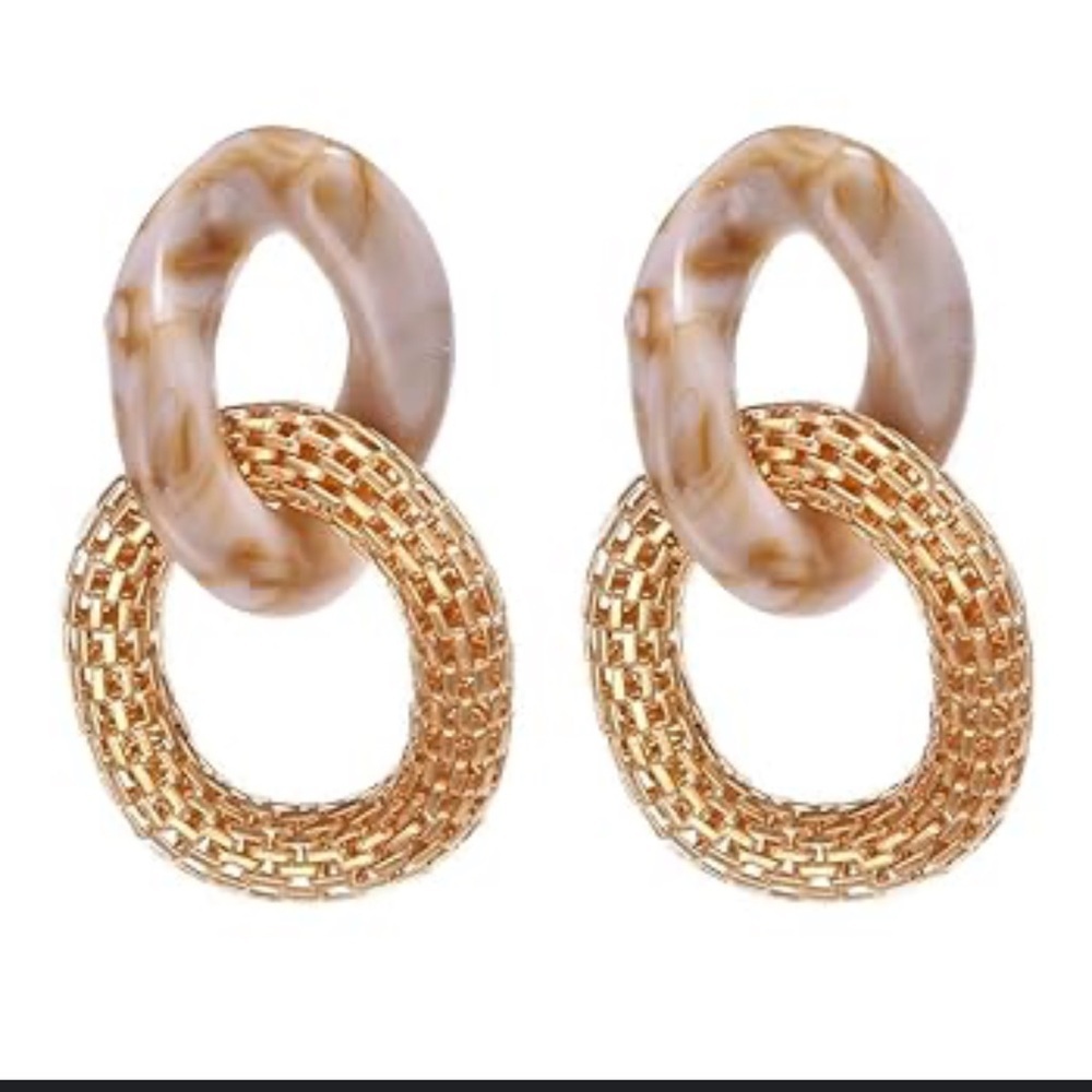 Fashion Jewelry Gold and Cream Hoop Earrings